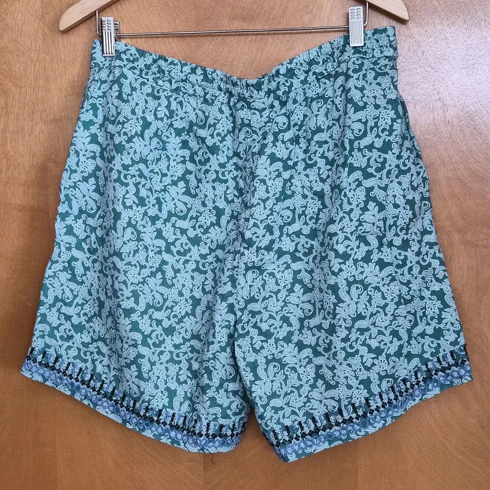 J. Jill Love LinenTeal Floral High Waist Shorts M - Picture 2 of 8
